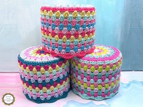 Crochet pattern toilet paper cover "Granny Stripes", vintage + boho decor