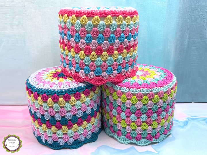 Crochet pattern toilet paper cover "Granny Stripes", vintage + boho decor