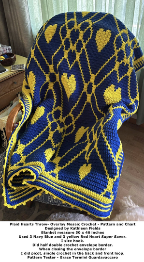Plaid Hearts Throw - Overlay Mosaic Crochet Pattern