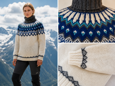 Strickanleitung Islandpullover „Alfheidur Nordic Sea“ | Ístex Léttlopi |