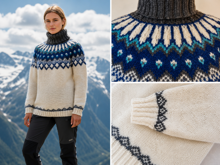 Strickanleitung Islandpullover „Alfheidur Nordic Sea“ | Ístex Léttlopi |