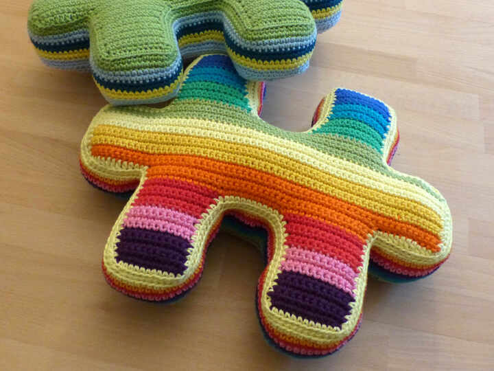 Häkelanleitung Kissen Puzzleteil mit oder ohne Name, Kuschelkissen