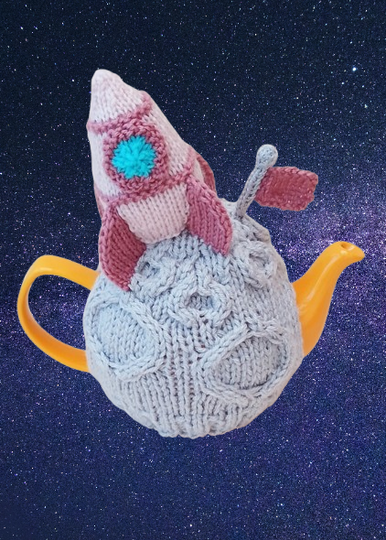 TeaCosyFolk's Cosmic Cuppa Woman on the Moon Tea Cosy and Knitting Pattern