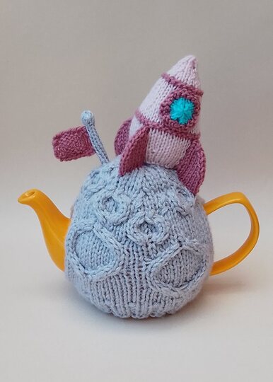 TeaCosyFolk's Cosmic Cuppa Woman on the Moon Tea Cosy and Knitting Pattern