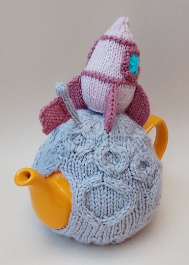 TeaCosyFolk's Cosmic Cuppa Woman on the Moon Tea Cosy and Knitting Pattern
