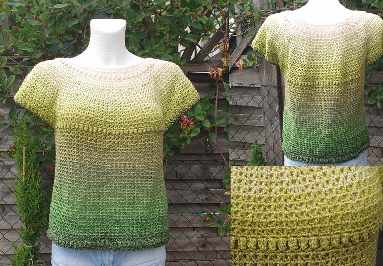 Häkelanleitung: Popcorn Pearl - Das edle V-Spiral-Shirt Boxy Style XS-XXL