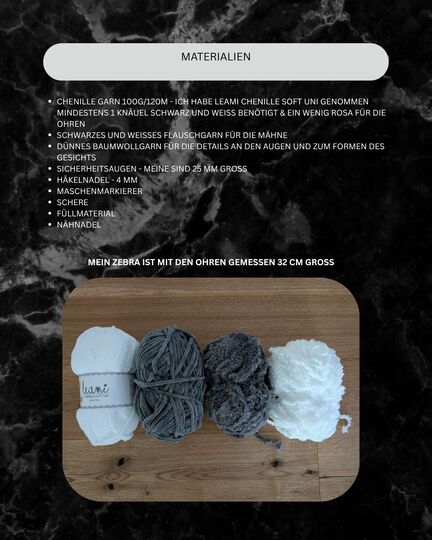Sitting Zebra Crochet Pattern PDF English and German