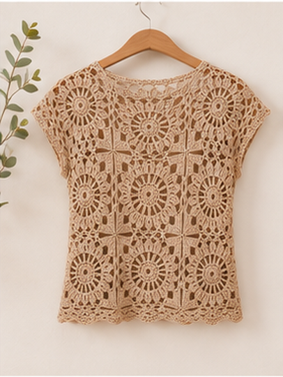 Boho Crochet Top PDF Pattern – Floral Granny Square Blouse Tutorial (XS–5XL