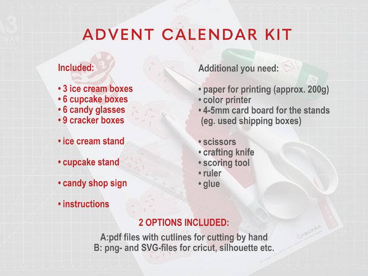 Adventskalender zum Selbstbasteln DIY | Candy Shop ausdrucken I svg png PDF