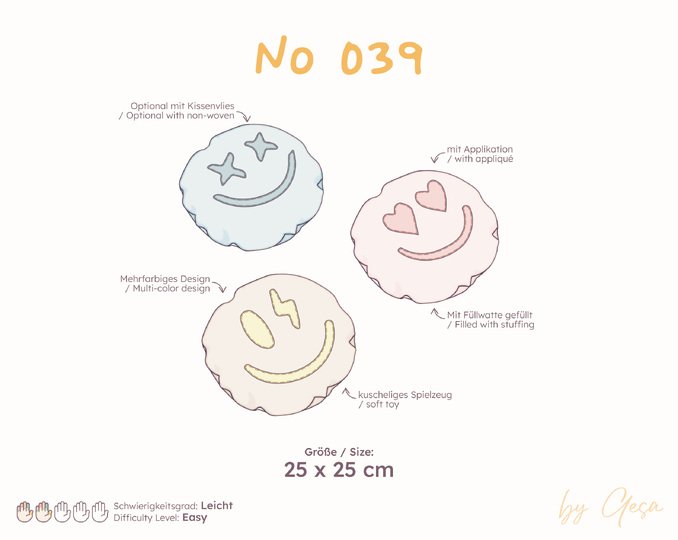 Smiley Kissen Schnittmuster - 25 x 25 cm