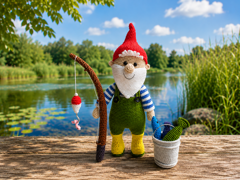 Häkelanleitung Angler Gartenzwerg - PDF Datei deutsch