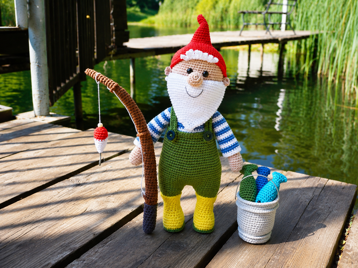 Häkelanleitung Angler Gartenzwerg - PDF Datei deutsch
