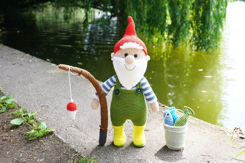 Häkelanleitung Angler Gartenzwerg - PDF Datei deutsch