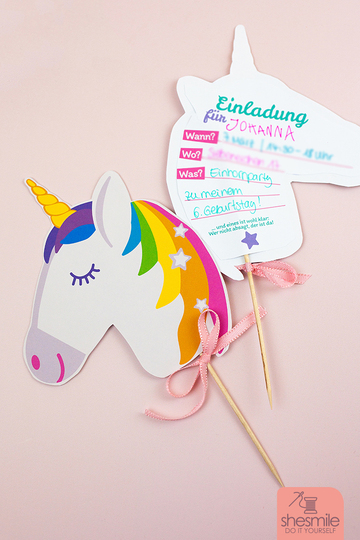 Einladungskarte Einhorn (Bastelidee und Druckvorlage)