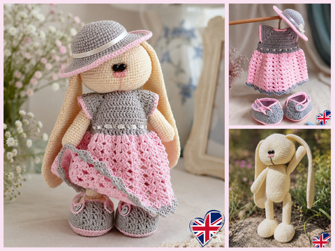 Tilda Bunny Crochet Pattern with Dress, Hat & Shoes (A15)