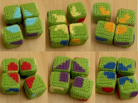 Häkelanleitung Würfel-Puzzle oder Legespiel mit 6 Motiven, Kinderspielzeug