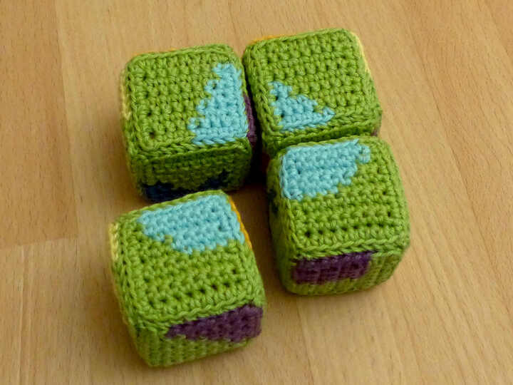 Häkelanleitung Würfel-Puzzle oder Legespiel mit 6 Motiven, Kinderspielzeug