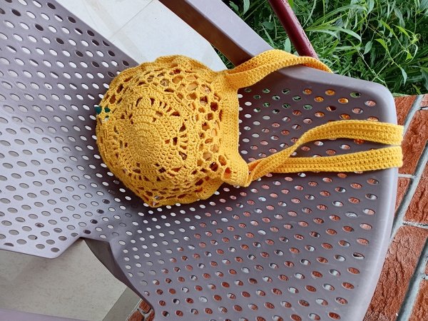 Häkelanleitung Einkaufsnetz Sonnenschein, Runde Tasche mit Schulterriemen - Bild 5