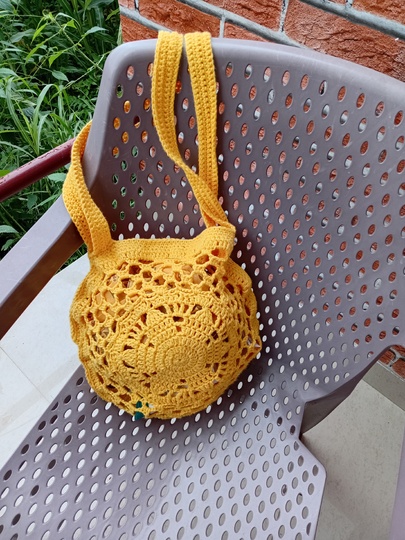 Häkelanleitung Einkaufsnetz Sonnenschein, Runde Tasche mit Schulterriemen