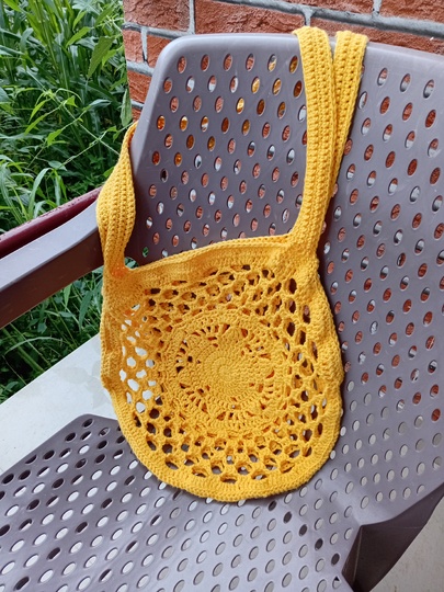 Häkelanleitung Einkaufsnetz Sonnenschein, Runde Tasche mit Schulterriemen
