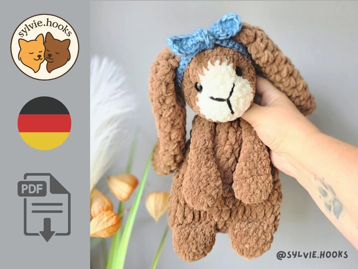 Häkelanleitung Schnuffeltuch Hase mit Schleife - Anfängergeeignet