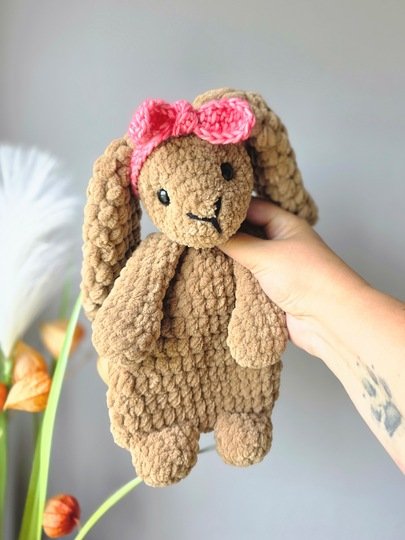 Häkelanleitung Schnuffeltuch Hase mit Schleife - Anfängergeeignet