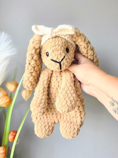 Häkelanleitung Schnuffeltuch Hase mit Schleife - Anfängergeeignet