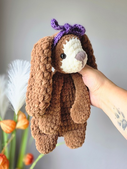 Häkelanleitung Schuffeltuch Hase mit Schleife - Anfängergeeignet