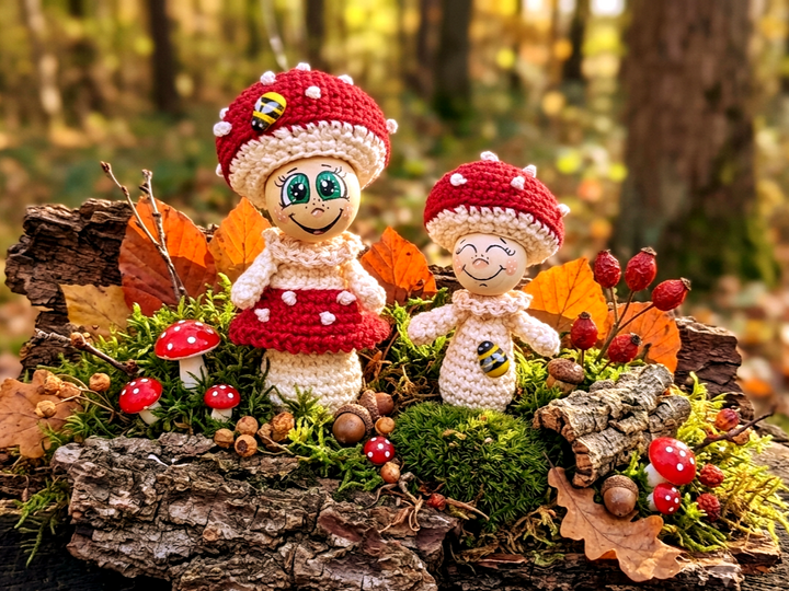 Herbstdeko Fliegenpilze in 2 Größen zum Hängen oder Stellen für Holzkugeln
