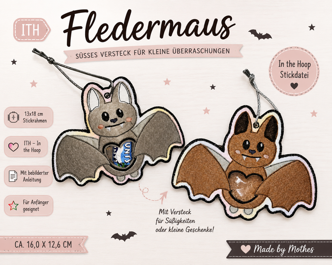 ITH Fledermaus – Süße Stickdatei mit Versteck für kleine Überraschungen
