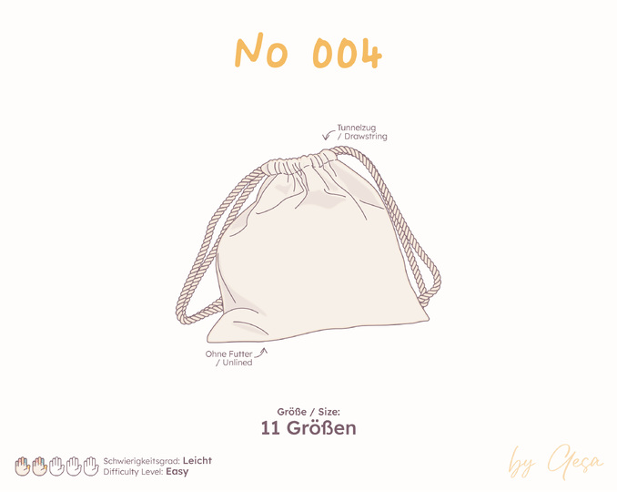 Sew a drawstring bag - sewing pattern in 11 sizes