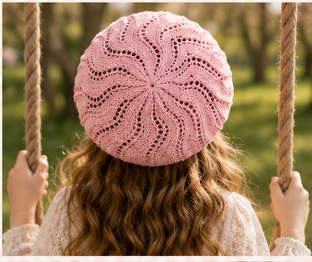 Strickanleitung – Baskenmütze für Mädchen „Wave Lace“