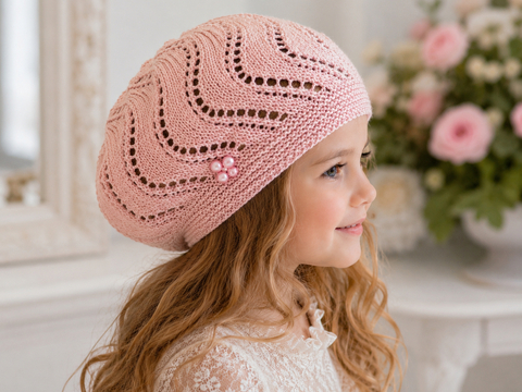 Strickanleitung – Baskenmütze für Mädchen „Wave Lace“