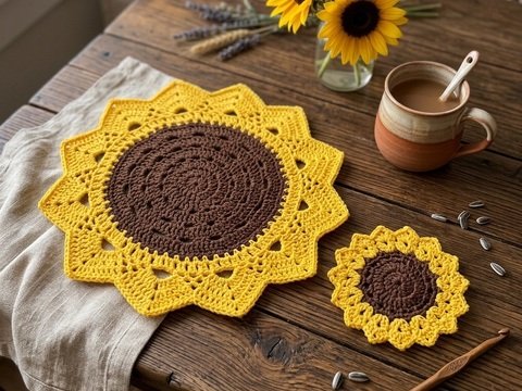 Häkelanleitung Platzset / Tischset Sonnenblume
