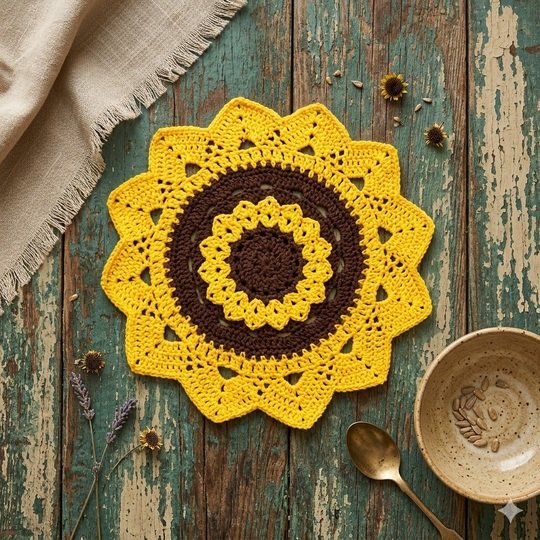 Häkelanleitung Platzset / Tischset Sonnenblume