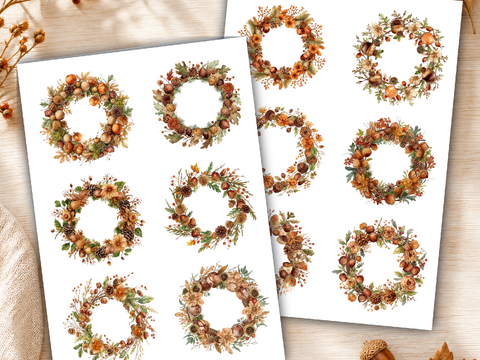 Herbst Sticker zum Ausdrucken, Waldkranz Planer Aufkleber, Scrapbook Deko