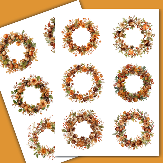 Herbst Sticker zum Ausdrucken, Waldkranz Planer Aufkleber, Scrapbook Deko