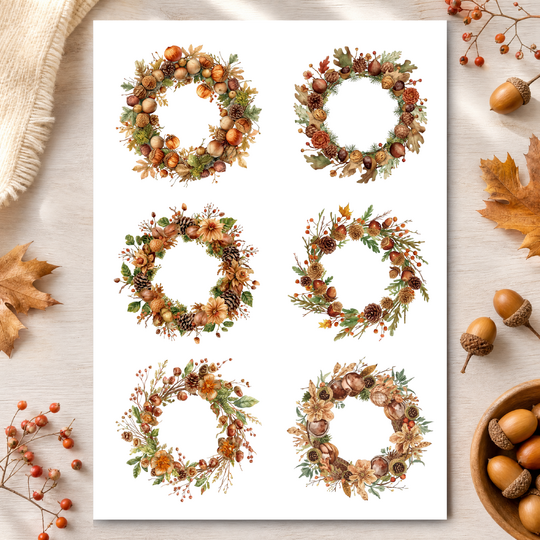 Herbst Sticker zum Ausdrucken, Waldkranz Planer Aufkleber, Scrapbook Deko