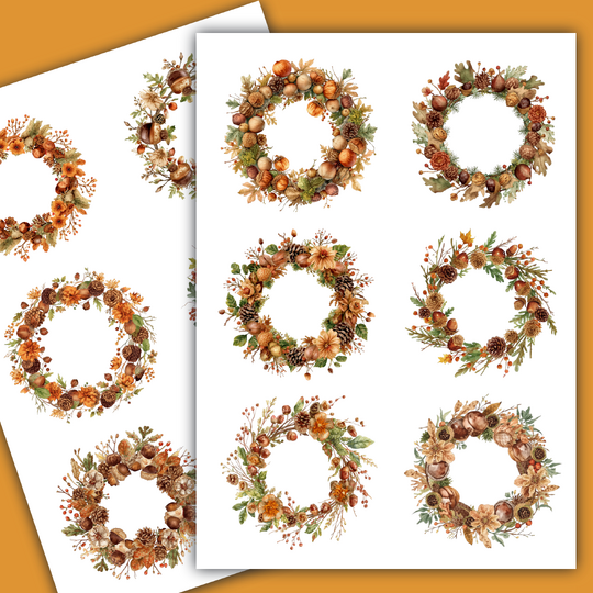 Herbst Sticker zum Ausdrucken, Waldkranz Planer Aufkleber, Scrapbook Deko