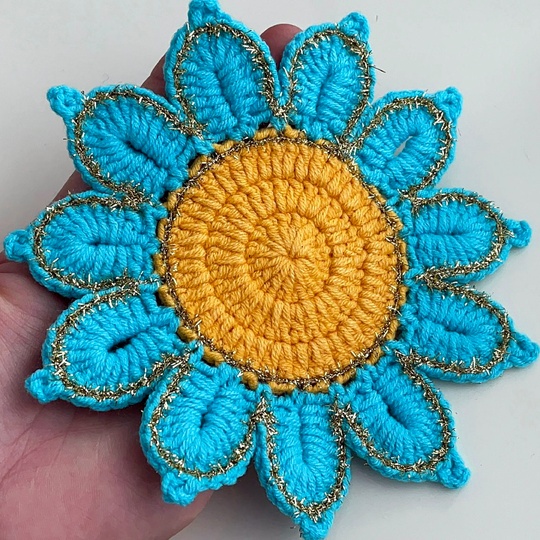 Crochet Flower Coaster Pattern PDF - Blue Petal Mug Rug Design