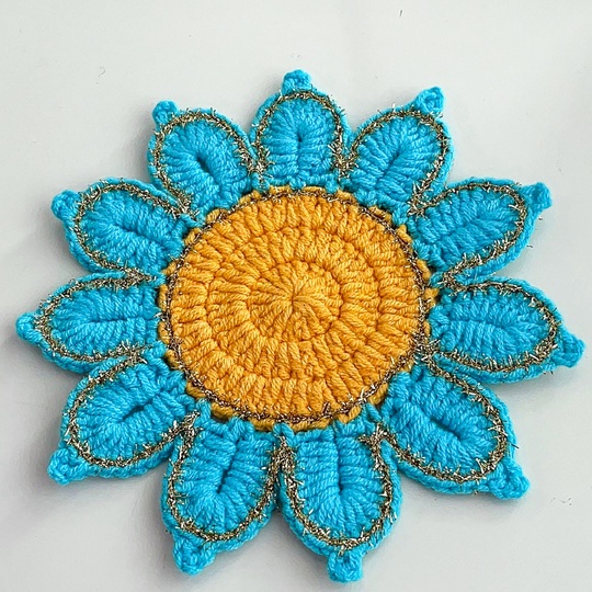 Crochet Flower Coaster Pattern PDF - Blue Petal Mug Rug Design