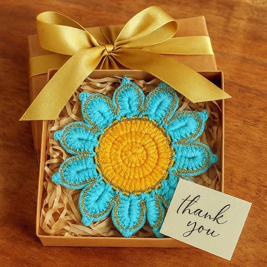 Crochet Flower Coaster Pattern PDF - Blue Petal Mug Rug Design