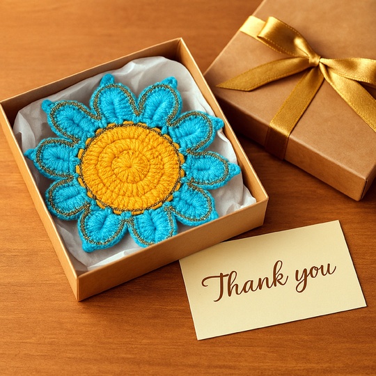 Crochet Flower Coaster Pattern PDF - Blue Petal Mug Rug Design