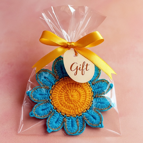 Crochet Flower Coaster Pattern PDF - Blue Petal Mug Rug Design