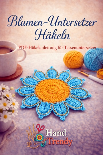 Häkelanleitung Blumen-Untersetzer PDF - Blauer Blüten Untersetzer