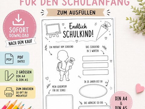 Gästekarte Schulanfang zum Ausfüllen | Endlich Schulkind | PDF