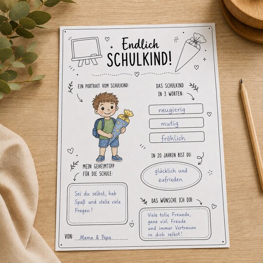 Gästekarte Schulanfang zum Ausfüllen | Endlich Schulkind | PDF