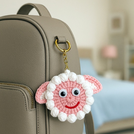 Sheep Face Crochet Keychain Pattern PDF - Fluffy Farm Animal Bag Charm