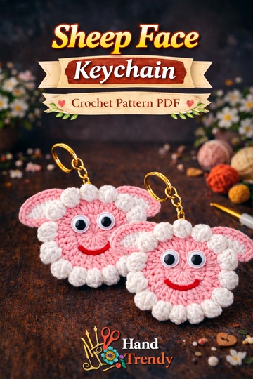 Sheep Face Crochet Keychain Pattern PDF - Fluffy Farm Animal Bag Charm