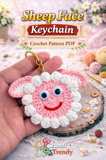 Sheep Face Crochet Keychain Pattern PDF - Fluffy Farm Animal Bag Charm